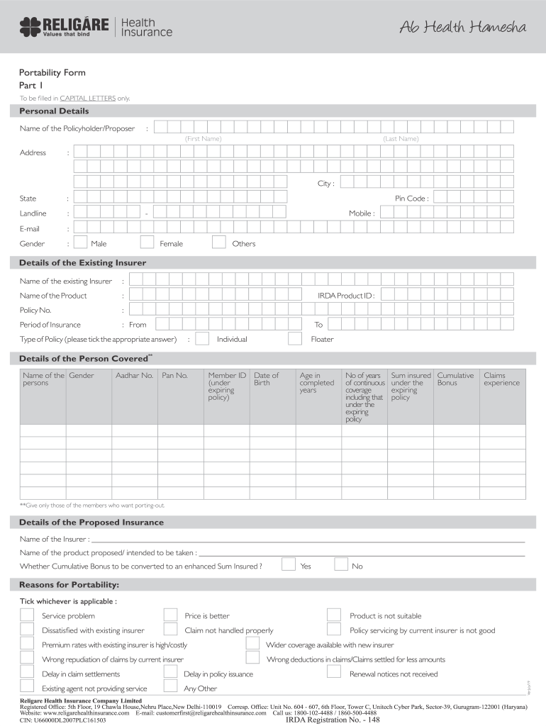  Portability Form Cdr 2019-2024