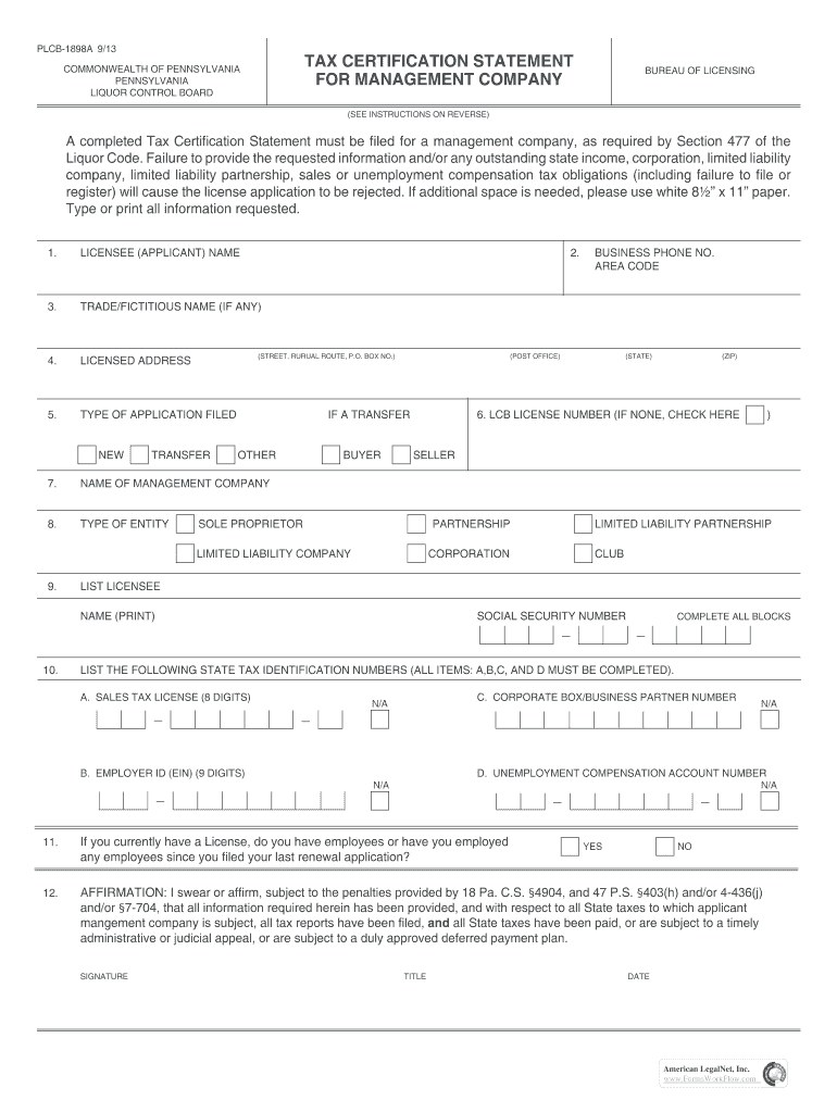  Tax Certification Statement 2013-2024