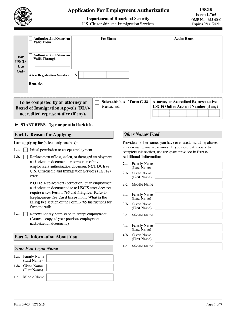  USCIS Notice on Form I 765 Application for Employment 2019