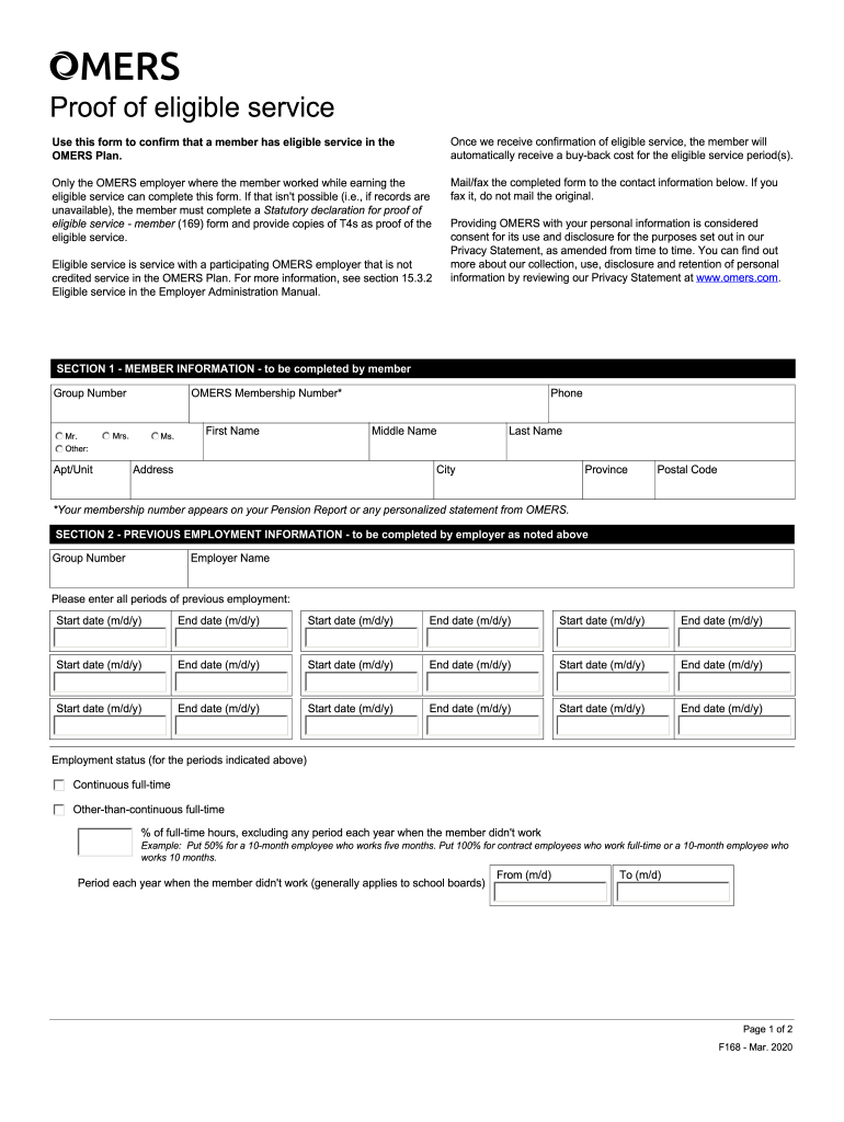  Form 169 Statutory Declaration for Proof of Eligible Service 2020-2024