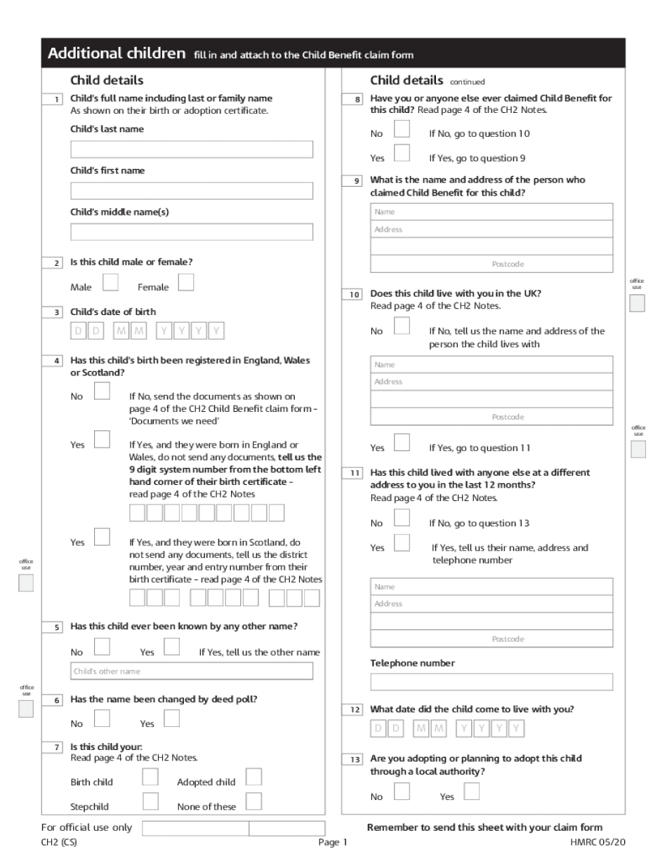 Claim Child Benefit Online UKCHB Form and Additional Child