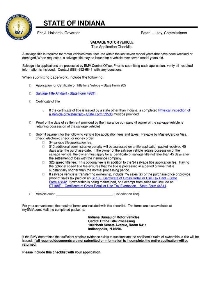 Salvage Title Application Packet  Form