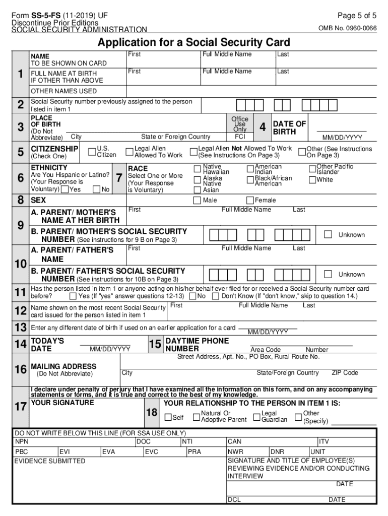  Form SSA SS 5 FS Fill Online, Printable, Fillable 2019