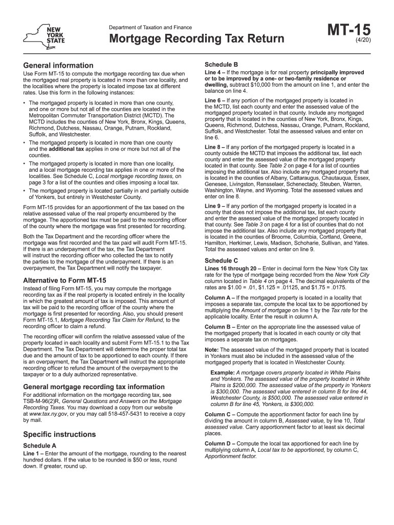  Form MT 15 11014Mortgage Recording Tax Claim for 2020-2024