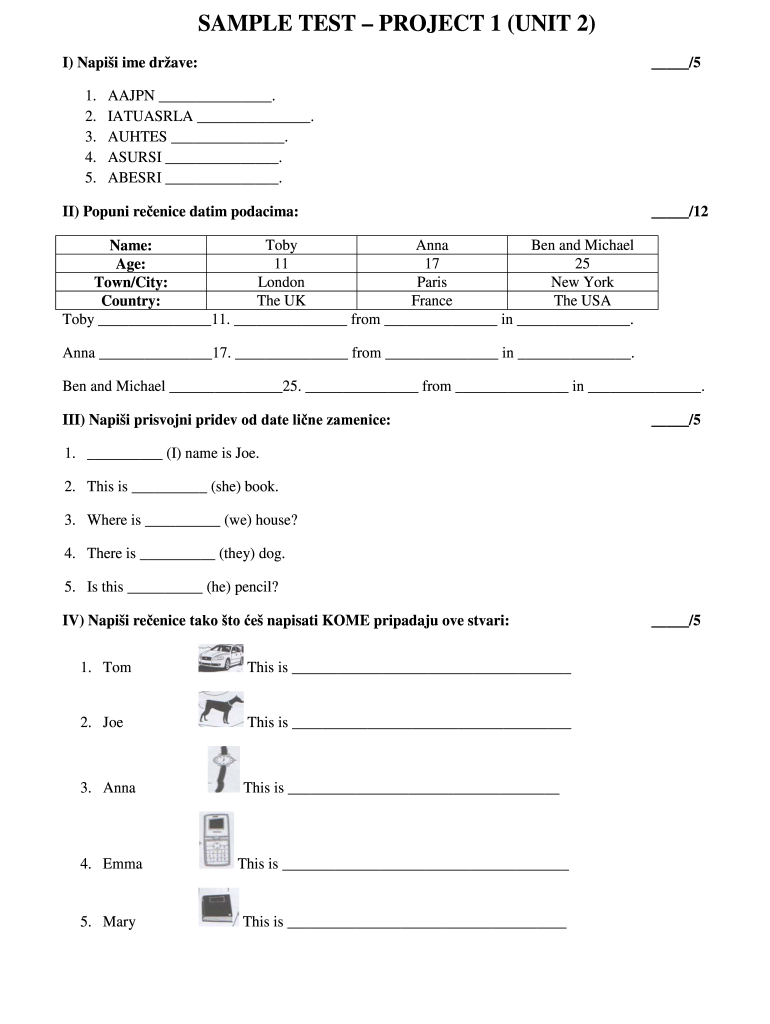 Project 1 Unit 2 Test  Form