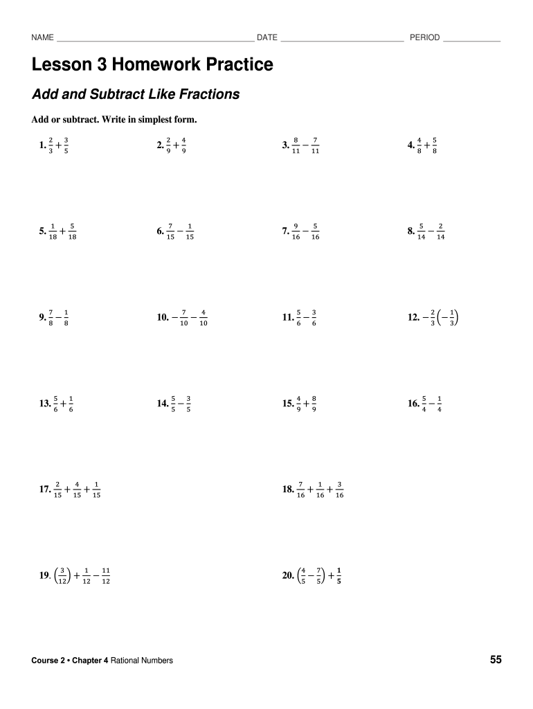 Course 2 Chapter 4 Rational Numbers  Form