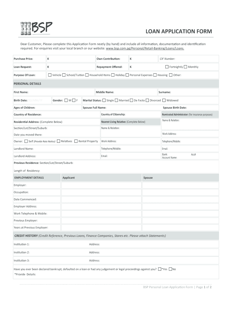  Bsp Online Loan Application Form 2018-2024