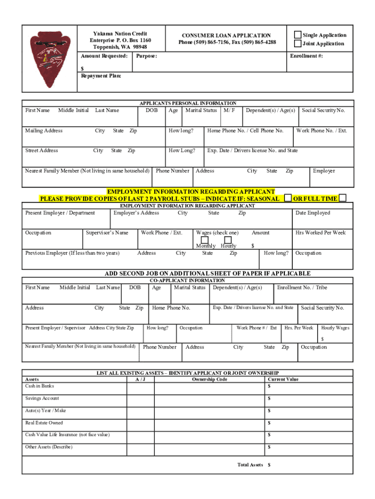 Yakama Nation Credit  Form