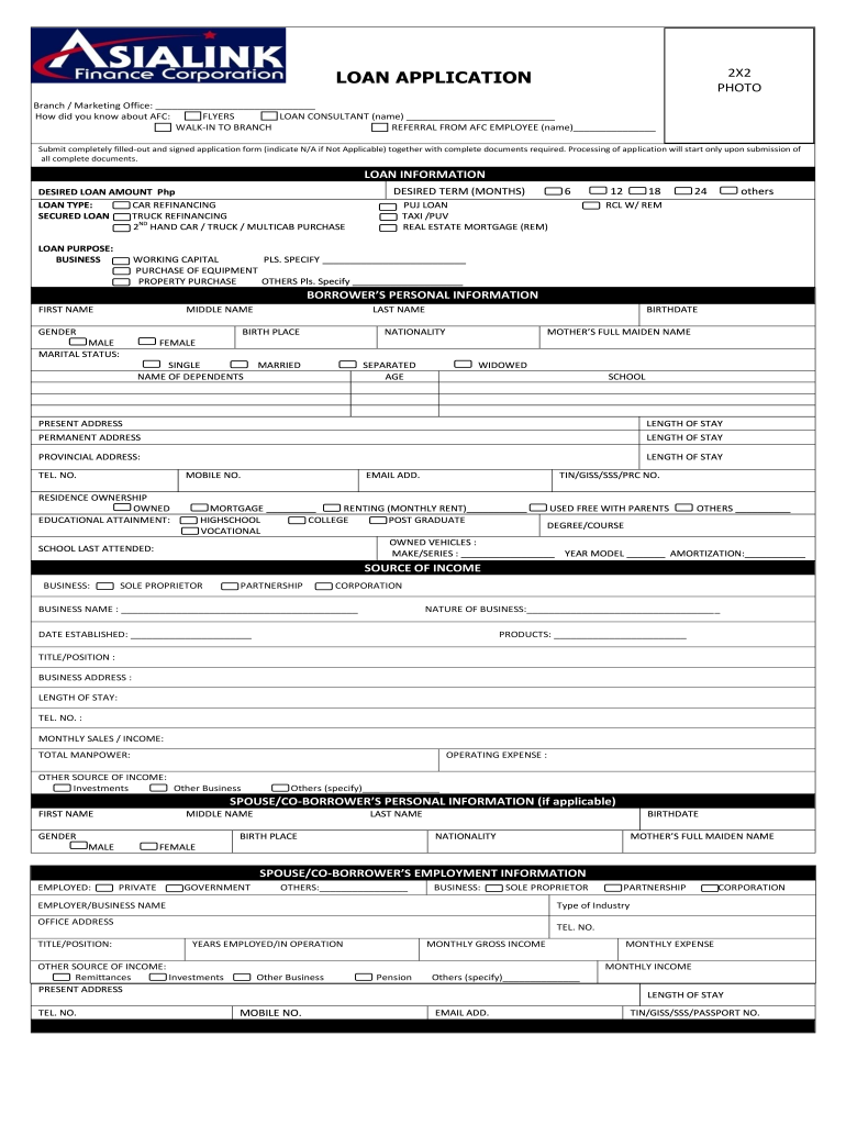 Asialink Loan Application Form