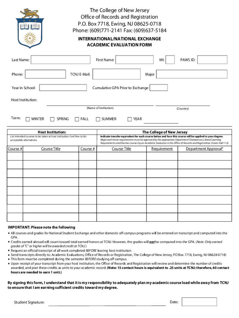 The College of New Jersey Office of Records and Registration  Form