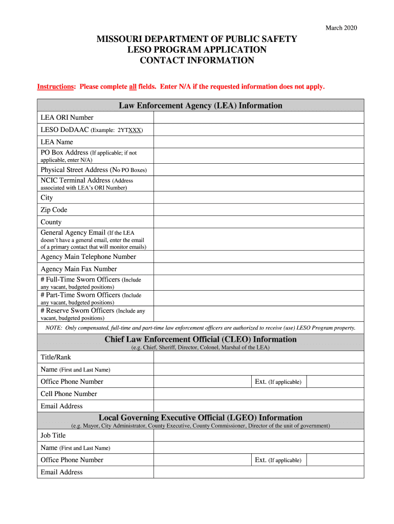 LESO Program Application Missouri Department of Public  Form