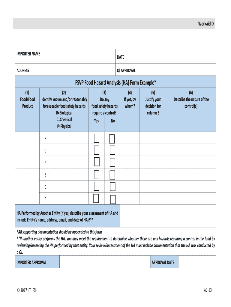 Fsvp Hazard Analysis Example  Form