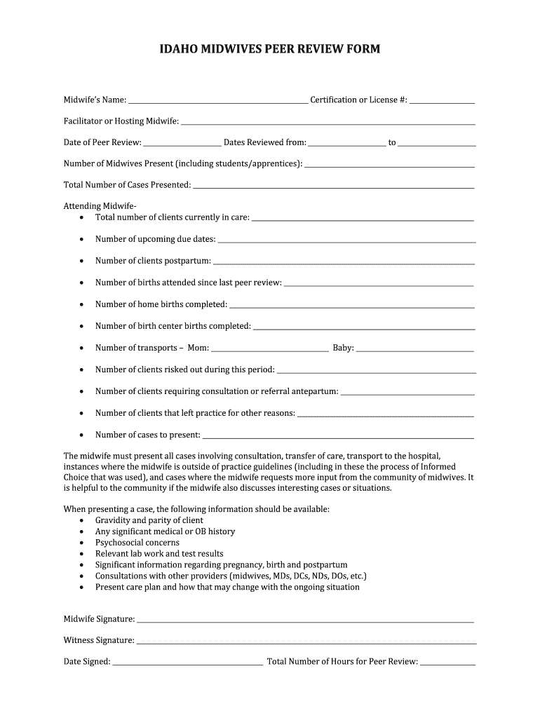 IDAHO MIDWIVES PEER REVIEW FORM