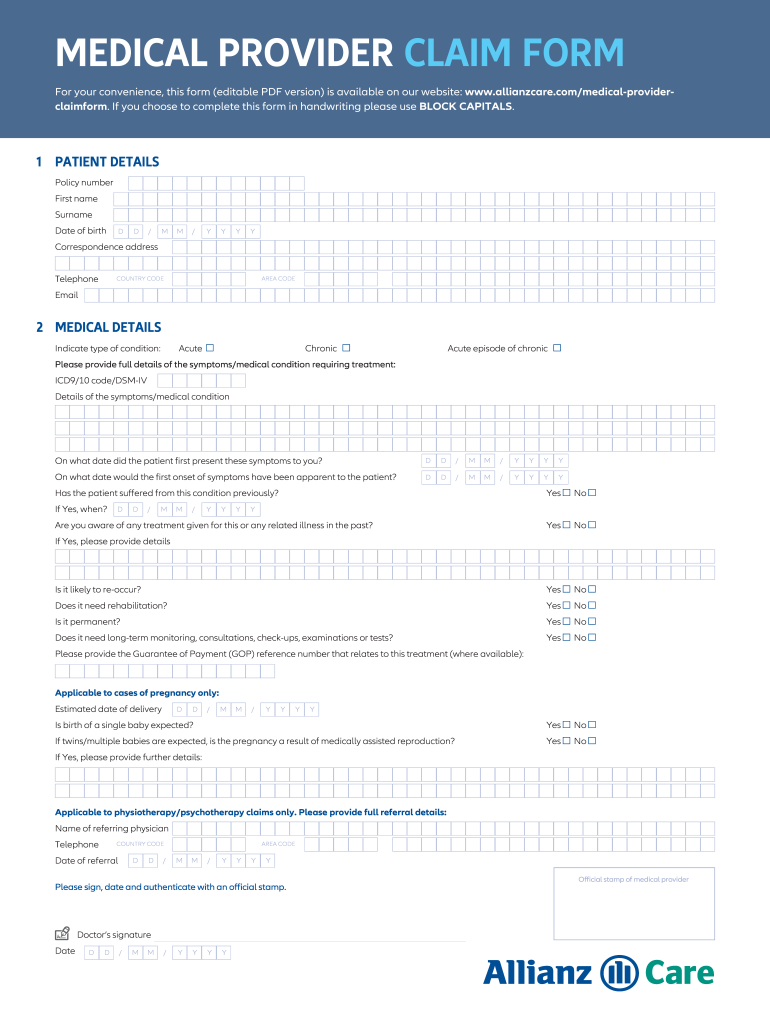 Medical Provider Claim Form Allianz Care