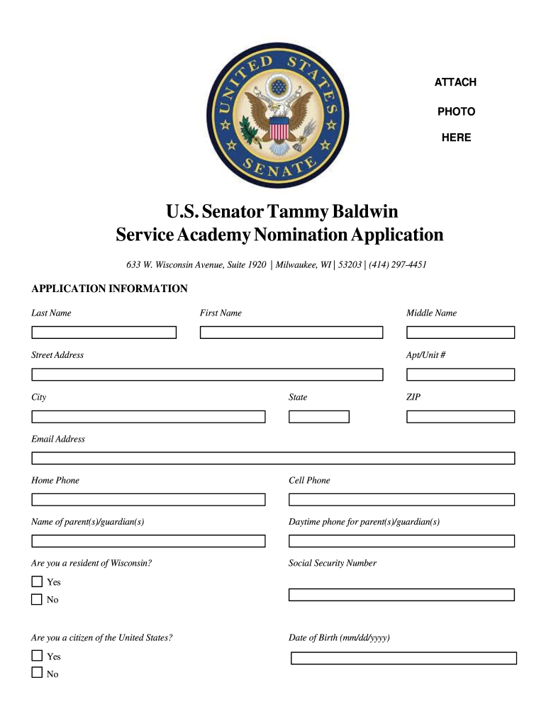 U S SENATOR TAMMY BALDWIN SERVICE ACADEMY NOMINATION  Form