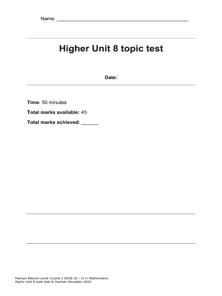 Higher Unit 8 Topic Test Answers  Form