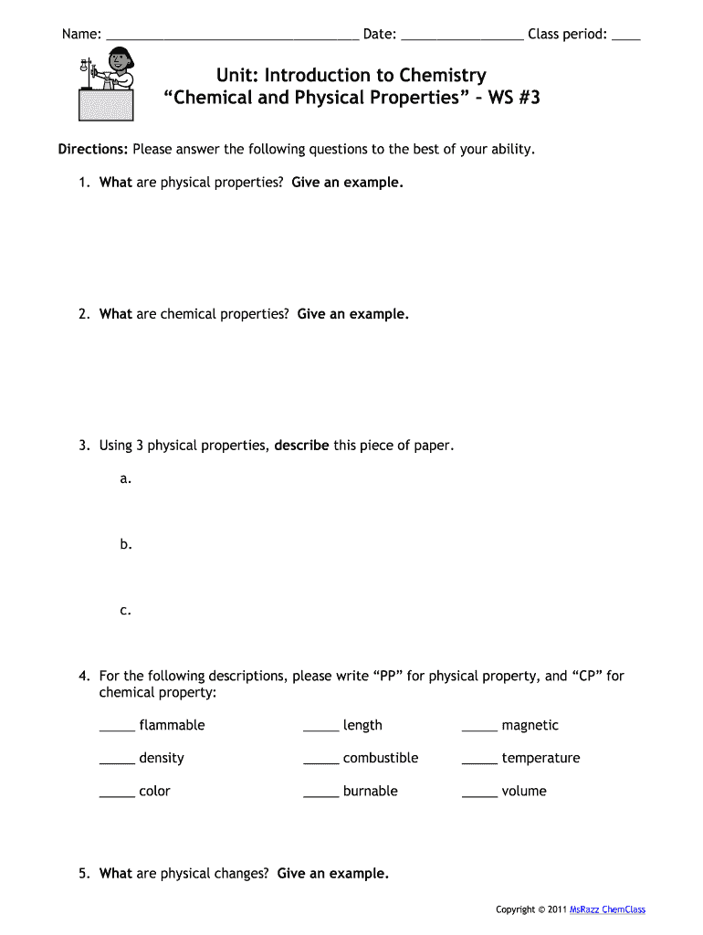 Properties and Changes Practice Answers  Form