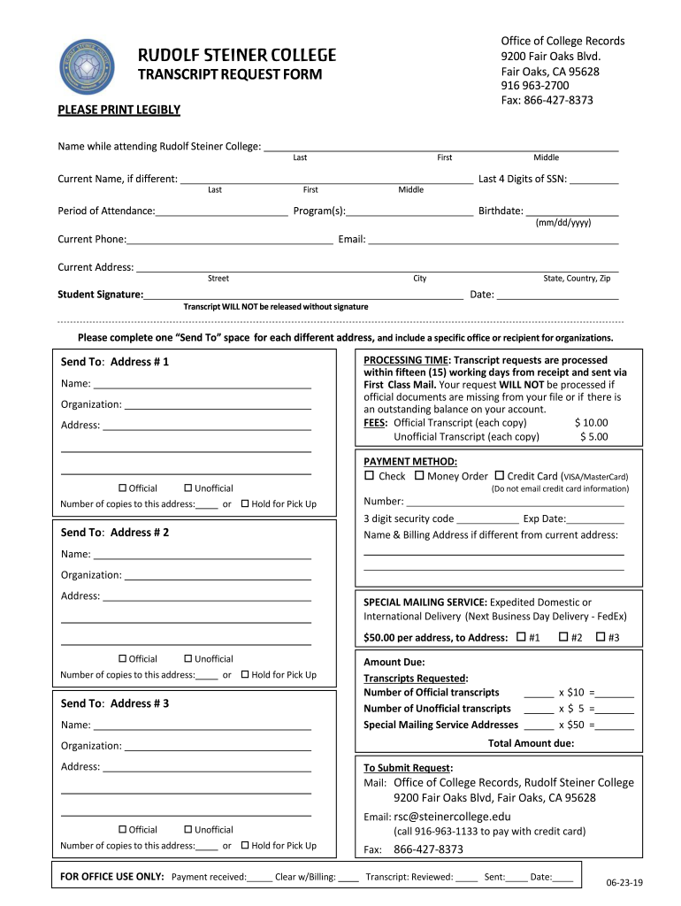 Office of College Records  Form