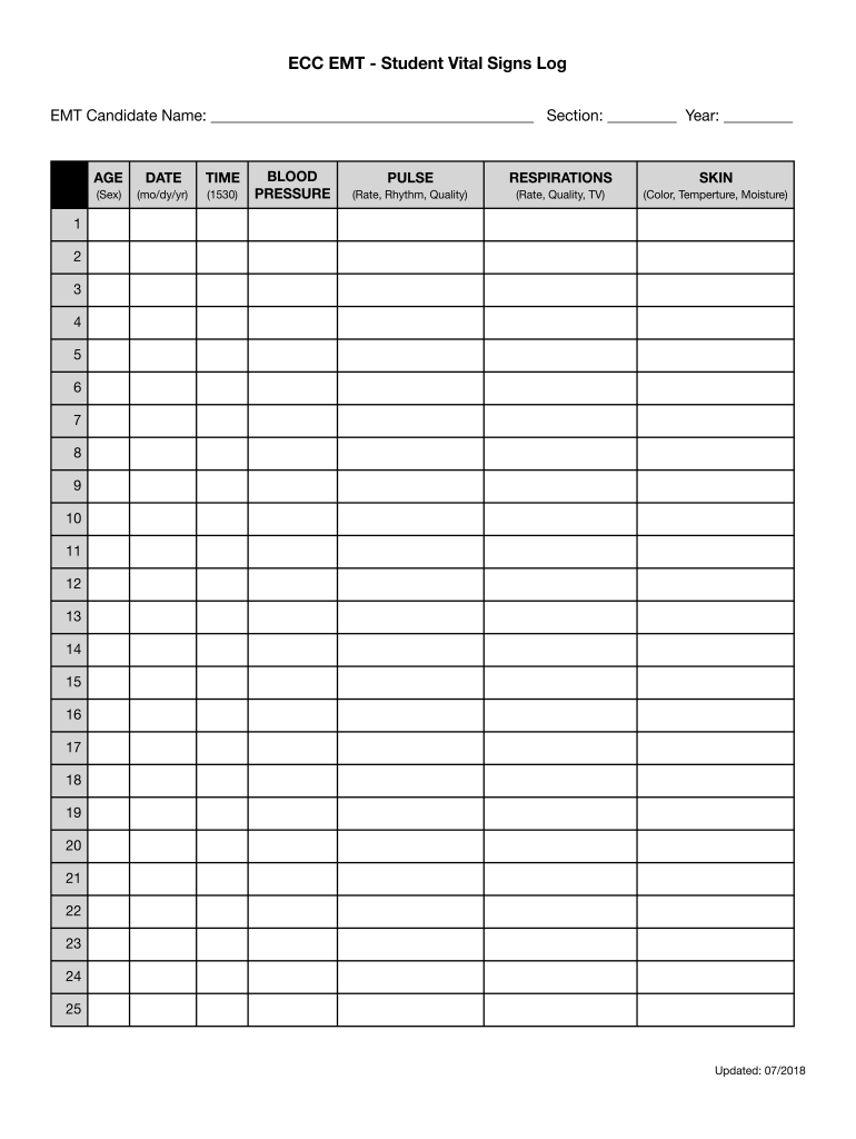 VITAL SIGNS LOG  Form