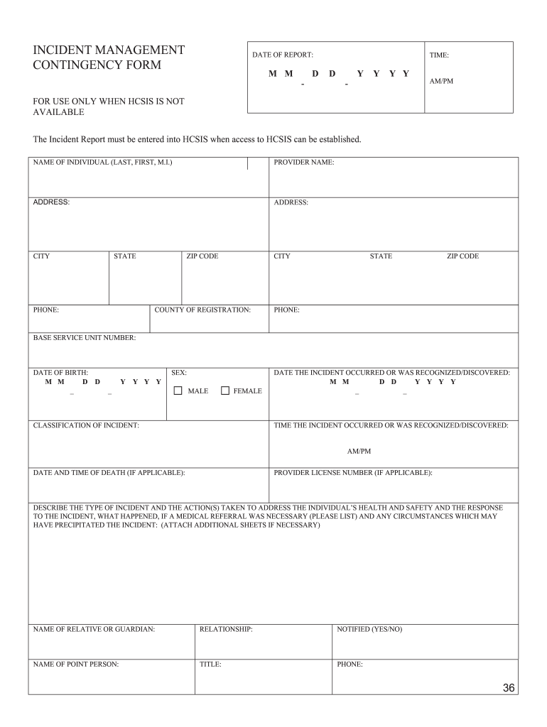 INCIDENT MANAGEMENT CONTINGENCY FORM M M D D Y Amazon S3