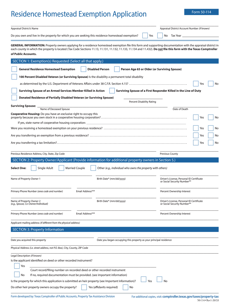 Application for Residence Homestead Exemption Brazoria  Form