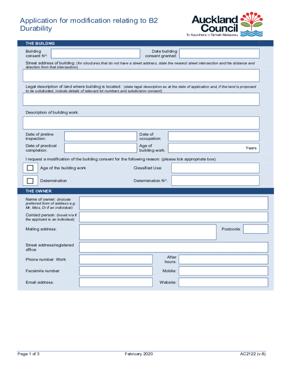  AC2122 Application for Modification Relating to B2 Durability 2020-2024