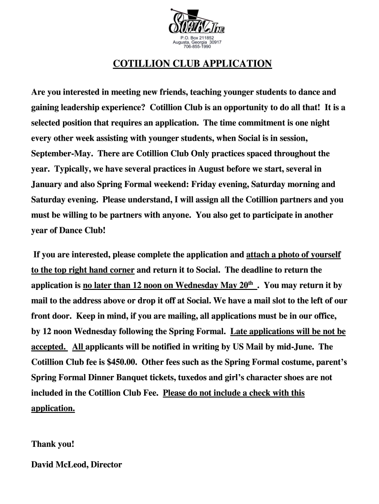 Cotillion Club Application Social Inc  Form