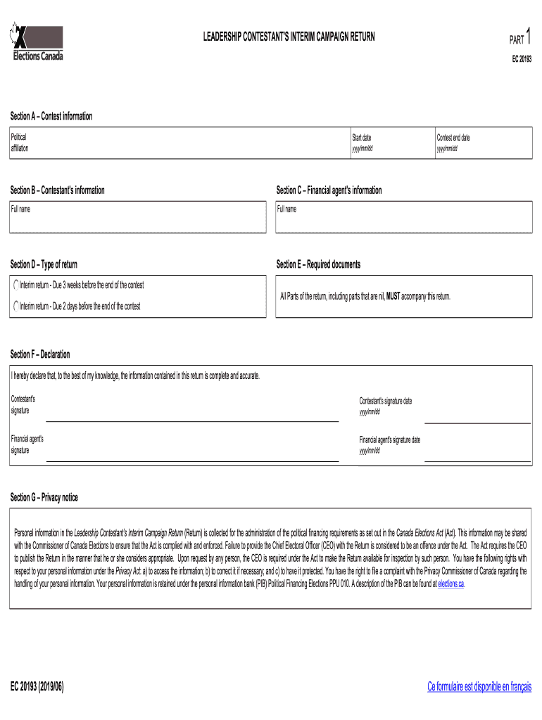 Leadership Contestant's Interim Campaign Return EC 20193  Form