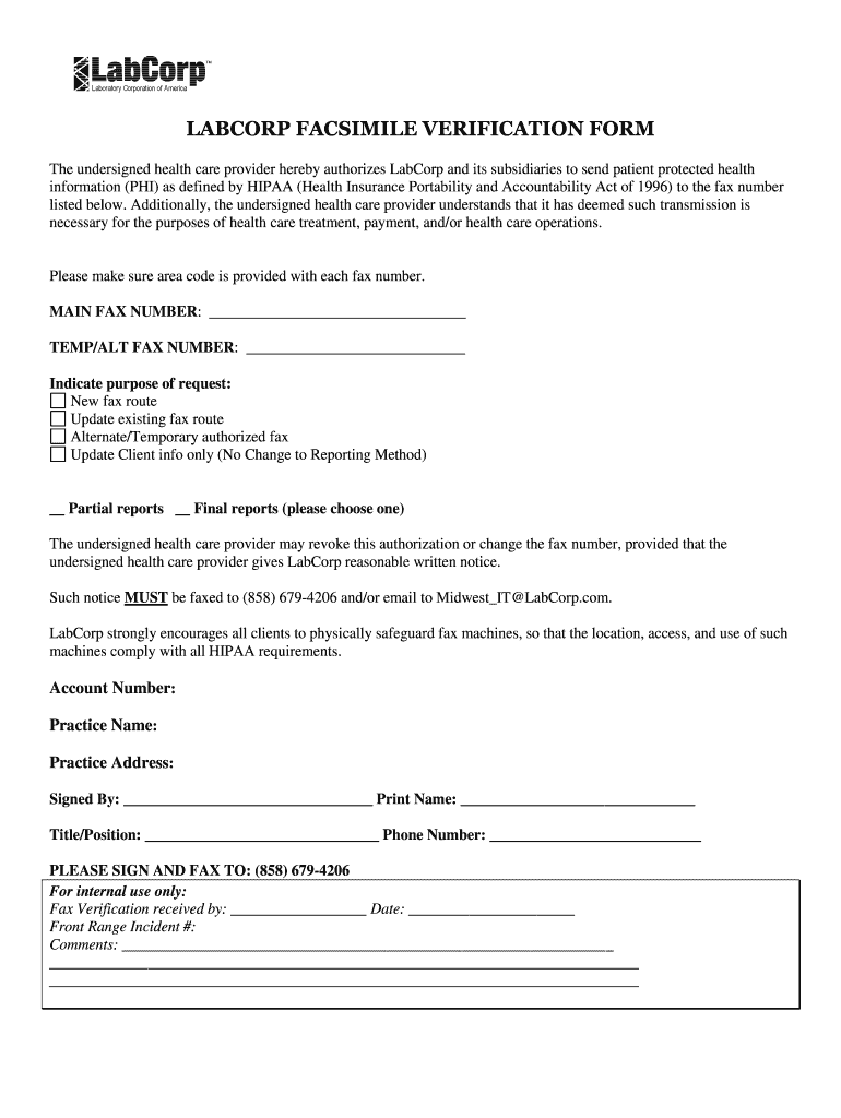 LABCORP FACSIMILE VERIFICATION FORM Sdishelp Com