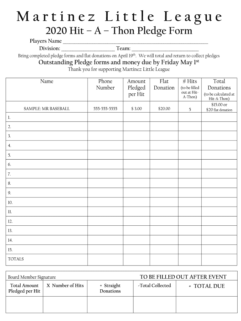  League Forms Martinez Little League 2020-2024