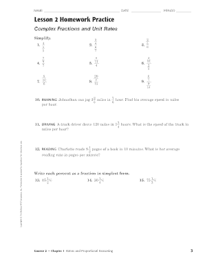 Complex Fractions and Unit Rates Answer Key  Form