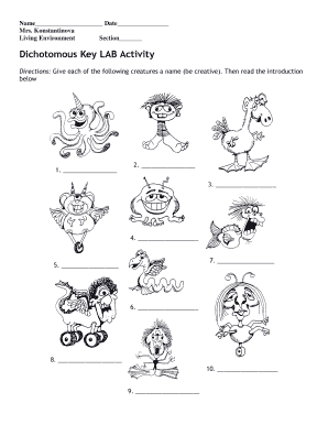 Printable Dichotomous Key Worksheet  Form