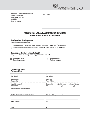 Formular &quot;Ansuchen Um Zulassung Zum Studium&quot; JKU