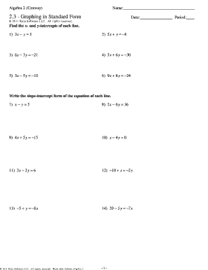 Standard Form of a Linear Equation Worksheet Answer Key Kuta Software