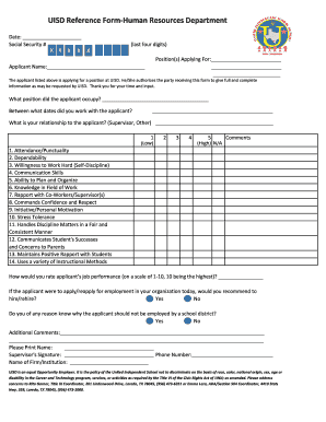 Uisd Reference Form
