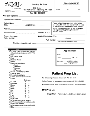 Blank Mri Outpatient Form