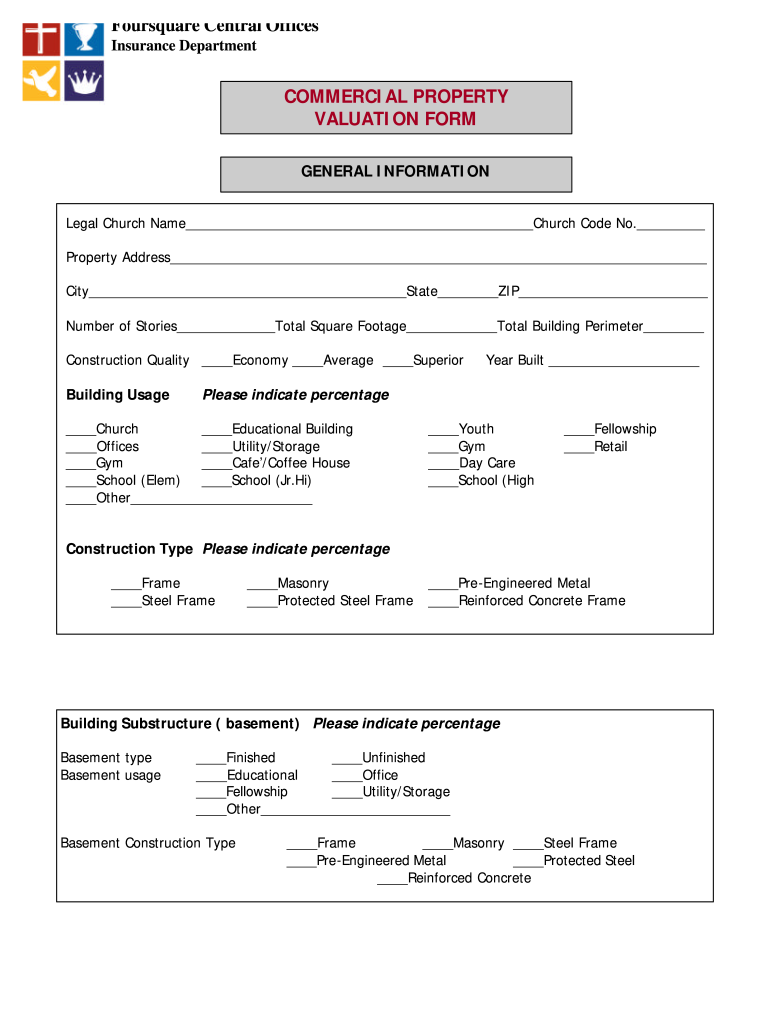  Commercial Property Valuation Form  the Foursquare Church  Foursquare 2007-2024