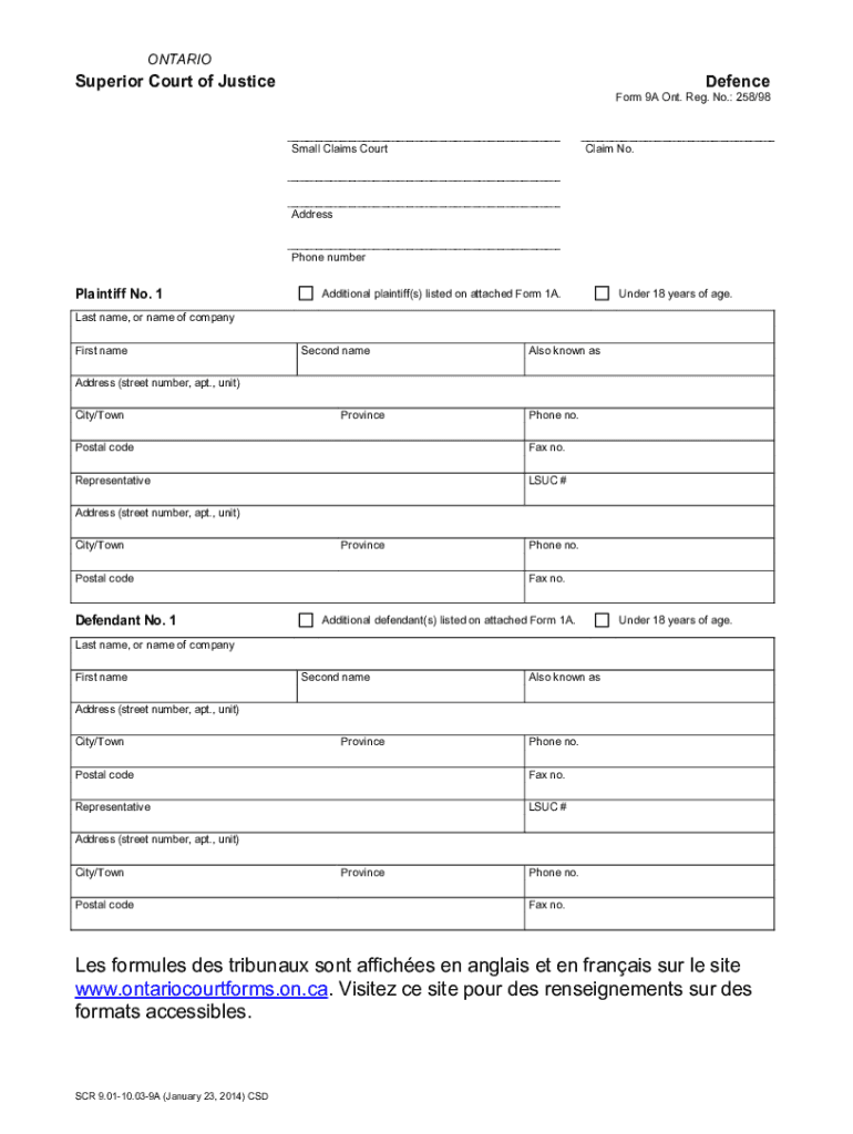  Ontario Form 9a 2014