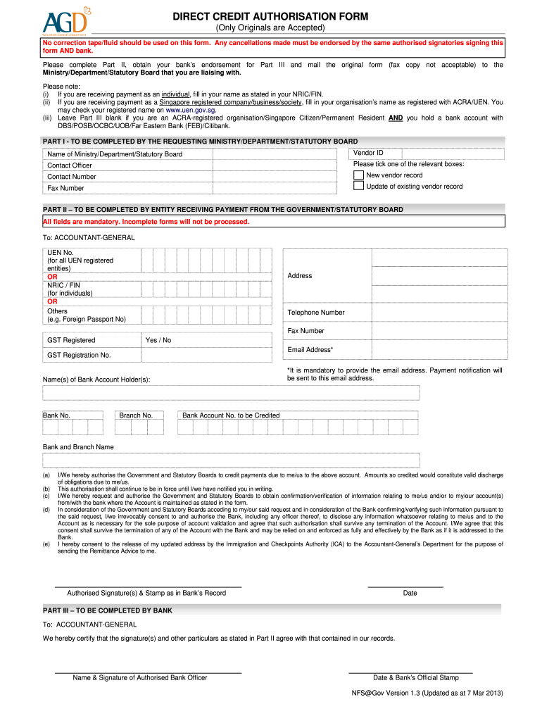 Direct Credit Authorization Form