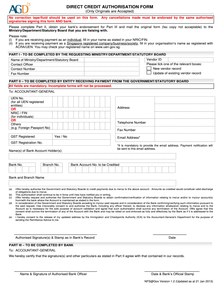 Agd Direct Credit Authorisation Form 2013