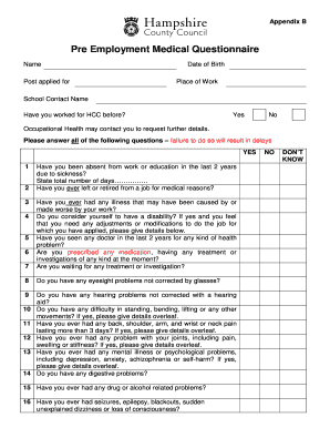 Pre Employment Medical Template  Form