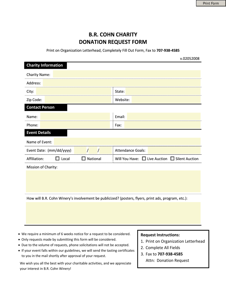 Get and Sign Br Cohn Charity Donation Request Form B R Cohn Winery 2008