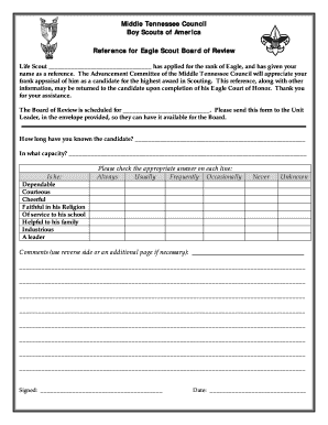 Eagle Scout Reference Form