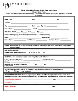 Mayo Clinic High School Internship  Form