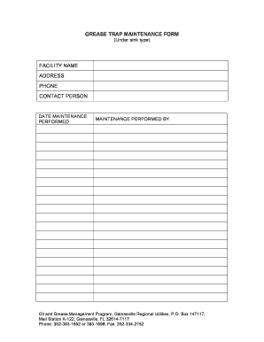  Grease Trap Log Sheet 2003