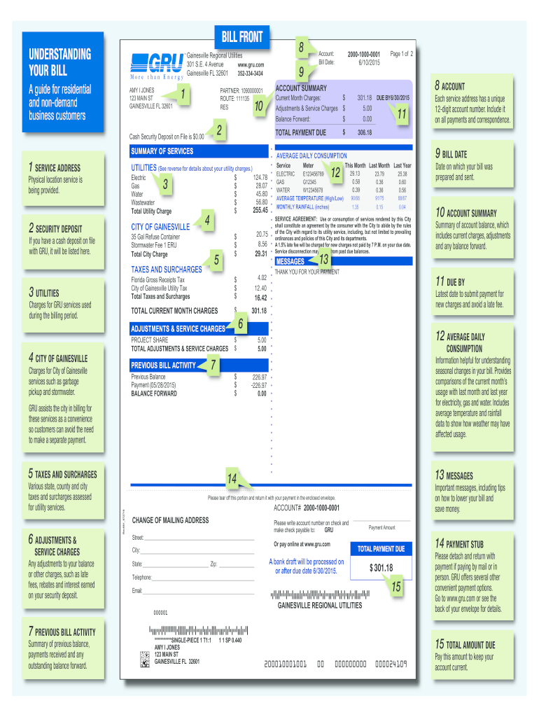 Residential Bill Sample Gainesville Regional Utilities  Form