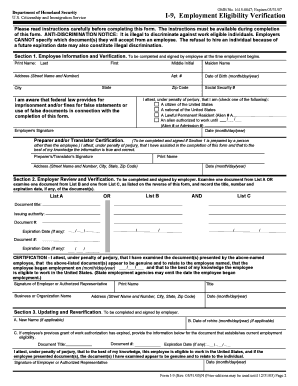 Department of Homeland Security, Form I 9 Department of Homeland Security, Form I 9