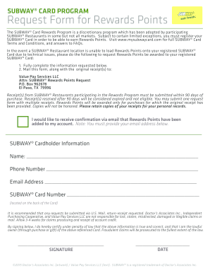 Subway Rewards Add Points From Receipt Fill Out And Sign