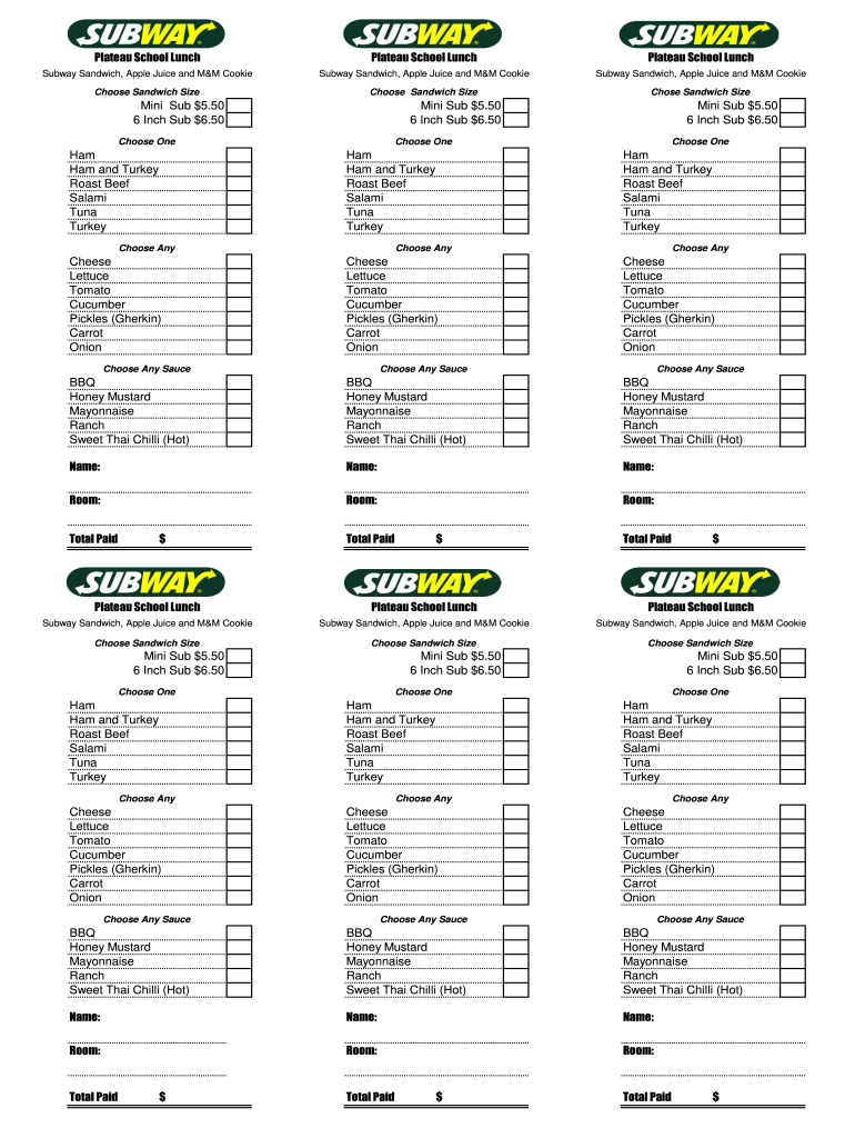 Subway Order Form