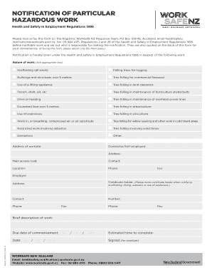 Notification of Particular Hazardous Work  Form